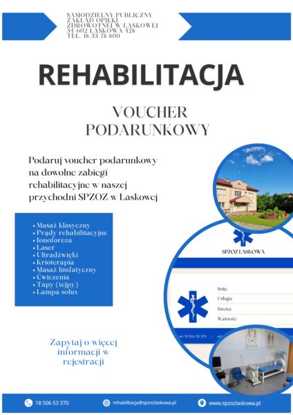 Oferta vouchera podarunkowego na dowolne zabiegi rehabilitacyjne w SPZOZ Laskowa